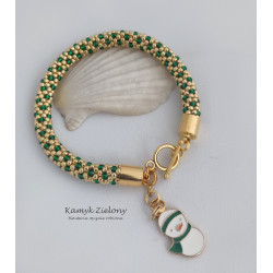 Bransoletka złota w zielone kropki, ze świąteczną zawieszką