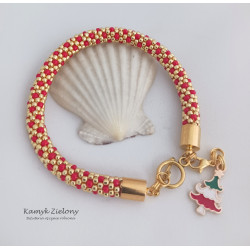 Bransoletka złota w czerwone kropki, ze świąteczną zawieszką