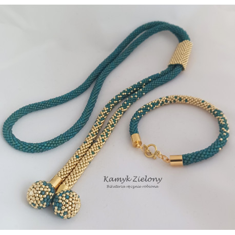 Komplet szmaragdowo-złoty