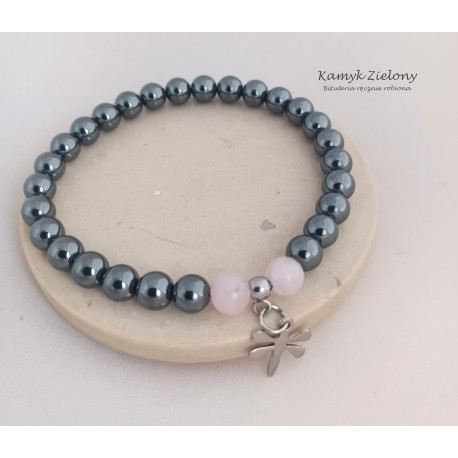 Bransoletka z hematytu i kwarcu różowego