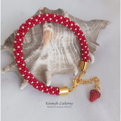 Bransoletka z truskawką - czerwono-złota