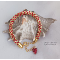 Bransoletka z truskawką złoto-czerwona