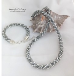 Szaro-biały komplet naszyjnik i bransoletka