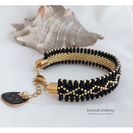 Bransoletka "gąsieniczka" z kotkiem - wykończenia ze stali szlachetnej