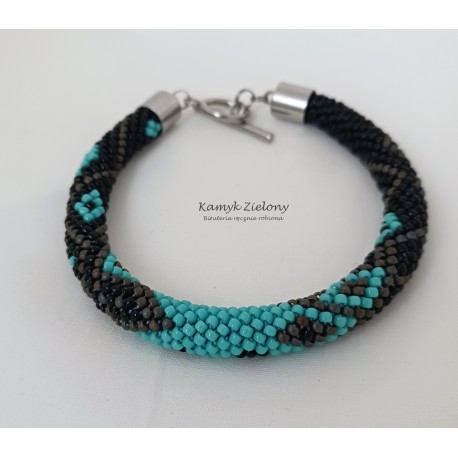 Bransoletka turkusowo-brązowa - wykończenia ze stali chirurgicznej