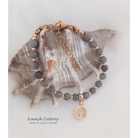 Jaspis szary - bransoletka z kamieni naturalnych, wykończenia ze stali chirurgicznej