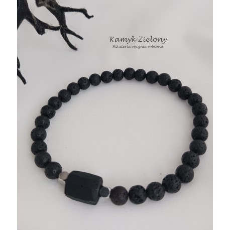 Turmalin, lawa wulkaniczna - męska bransoletka z kamieni naturalnych