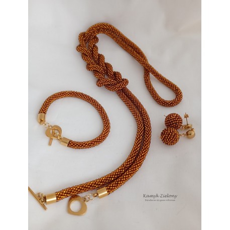 Komplet w bursztynowym kolorze - wykończenia ze stali szlachetnej