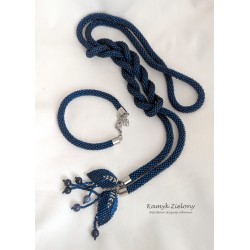Komplet dark blue - lariat i bransoletka - wykończenia ze stali chirurgicznej