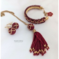 Bordowo-złoty komplet z chwostem - wykończenia ze stali szlachetnej