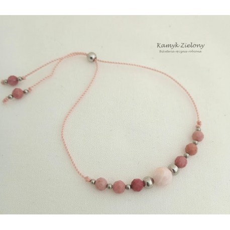Opal, rodonit - bransoletka z kamieni naturalnych - mały rozmiar!