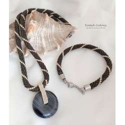 Komplet naszyjnik z sardonyksem i bransoletka - wykończenia ze stali chirurgicznej