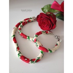 Komplet  - naszyjnik i bransoletka w czerwone róże