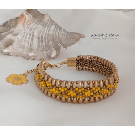 Bransoletka "gąsieniczka" złoto-żółta - wykończenia ze stali szlachetnej