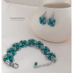 Zielono-srebrny komplet z kryształkami Fire Polish